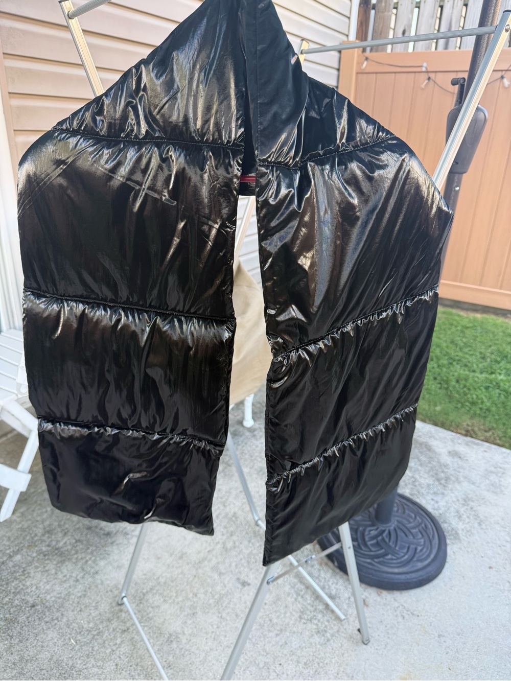 Glossy Black Quilted Puffer Scarf